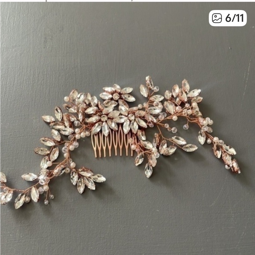 Wedding Bridal Crystal Vine Hair Piece Comb Copper